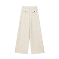 Pantalones anchos de talle alto color crema con textura y detalles de botones dorados - XS / Pantalones Blancos