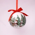 Palla di Natale bianca da 8cm con motivo pupazzo di neve e nastro rosso - Pupazzo di Neve Bianco Verde e Pino / Bianco