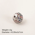 Silver bead pendant with multicolor cubic zirconia inlay for DIY jewelry design - 10MM Multicolor Zirconia Platinum Plated