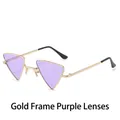 Punk triangle sunglasses with a metallic gold frame and stylish purple tinted lenses - Gold Frame Purple Lens