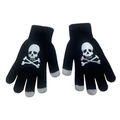 Touchscreen knit gloves with white skull bone print on black fabric for winter sports - One Size / Full Finger Touchscreen Skull All Black