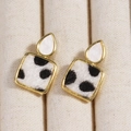 Golden earrings with pear-shaped studs and square black and white animal print drops - Gold