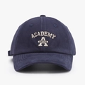 Navy blue cotton baseball cap featuring vintage white ACADEMY embroidery and curved brim - One Size / Navy Blue