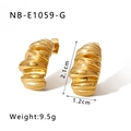 Gouden spiraalvormige C-oorbellen, maat 2,1x1,2cm, verguld roestvrij staal - Spiraaltextuur C-Vorm Stijl-Goud (NB-E1059-G)