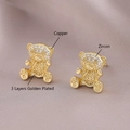 Golden teddy bear stud earrings with zircon inlay and Love engraving for women - Bear Style (EM07-5)
