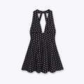 Polka dot halter neck mini dress with cut-out front and sleeveless silhouette - XS / Black White Polka Dot
