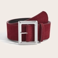 Ceinture large vintage en daim bordeaux pour femme avec boucle carrée en métal argenté - Matériau Dépoli 5.8CM (Boucle Brossée) / Rouge Angola