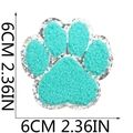 Detail of 6cm teal paw towel embroidery patch with shiny silver sequin border - No.7 Tiffany Blue with Silver Edge