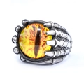 Gothic punk dragon eye ring in stainless steel with yellow claw and oxidized finish - US 7 / Yellow (20106)