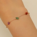 Detail of bohemian gold chain necklace featuring purple, green, and brown natural stones - 03 KC Gold Bracelet (WG-0274)