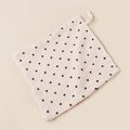 Detail of square muslin baby washcloth with star patterns and hanging strap loop - 23x23cm / Beige Star