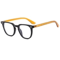 Occhiali anti-luce blu quadrati alla moda con montatura nera e stanghette ambra gialle - Montatura Nera Aste Arancioni