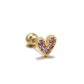 Golden heart-shaped stud earring featuring purple cubic zirconia and a secure screw back ball - Heart / Purple