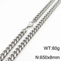 Polished silver 8mm stainless steel Cuban link chain with lobster clasp for men and women - 8mm*650mm(KN232881-ZZ)