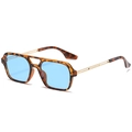 Retro double-bridge aviator sunglasses with tortoiseshell frames and light blue lenses - Tortoise Frame Gold Temple Blue Lens
