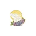 Emaille-Anstecknadel mit weißem Wolf unter dem Mond und violetten Blumen-Details - Mond Weißer Wolf