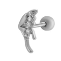 Clou d'oreille feuille argentée en acier avec zircons et fermoir à boule - 089-2# Style d'Aile (Gauche) / Argent
