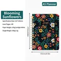 Black A5 spiral 2026 planner with colorful sunflower patterns and size specifications - Sunflowers (2026)