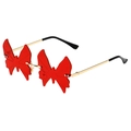 Frameless double butterfly shaped sunglasses with red gradient lenses and gold metal frame - Gold Frame Red Lenses