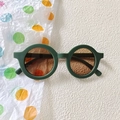 Kids round matte olive green sunglasses with brown lenses and leopard accents - Sand Green
