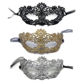 Lace masquerade mask set in black, gold, and silver styles with silk ribbons - One Size / Gold Silver And Black Masks Set