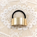 Elegant gold alloy ponytail cuff hair tie with a brushed matte finish on lace - Gold Rectangular Brushed