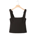 Slim fit black square neck top with bow straps on wooden hanger over white background - XS / Black