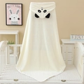 Soft cream coral fleece baby hooded towel featuring a cute panda design for newborns - 80*80cm / White Panda