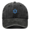 Casquette de baseball en jean noir délavé avec broderie étoile de David bleue et fini vintage - Réglable / Noir