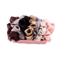 Assorted satin silk scrunchies in various elegant colors neatly arranged in a pink gift box - Set