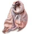 Pink and lilac plaid scarf with fringe trim in soft cashmere-like warm fabric - 180cm / Nude Pink