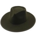 Classic olive green wide brim wool fedora hat with a premium felt texture on white background - M(56-58cm) / Army Green