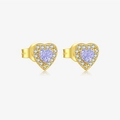 S925 silver heart stud earrings with purple gemstone and white zircon in golden finish - 18k Gold-MME1036-Heart Purple Amethyst