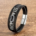 Detail of multi-layer leather bracelet with horseshoe buckle and blue zircon stones - Style-2 (Silver Clasp/Blue Stone)