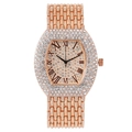 Elegant rose gold tonneau-shaped quartz watch for women featuring full rhinestone dial - Rose Gold