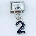 Italian modular charm featuring a silver stainless steel base with a black number 2 pendant - Number 2