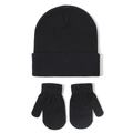 Knitted baby winter hat and mittens set in solid black with cuffed beanie style - Size S (3-18 Months) / Black