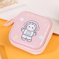 Pink square tinplate coin purse featuring a cartoon astronaut rabbit and zipper - Space Rabbit