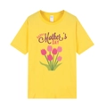 Bright yellow Mother's Day T-shirt with Happy Mother's Day slogan and flower print - XS / Tulip Print / Yellow