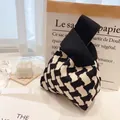 Minimalist knit tote bag with black and white geometric patterns for daily leisure use - Black