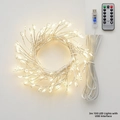 Catena luminosa USB da 3m con 100 LED bianco caldo e telecomando a 8 modalità - USB-A / Filo d'argento