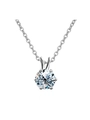 Damen Silber Moissanit Anhänger Halskette, klassischer runder Solitär Edelstein Schmuck. - Sechs-Krallen-Anhänger / Nur Anhänger (Keine Kette) / Platin Farbe Stil