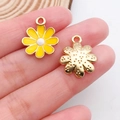 DIY yellow daisy flower enamel pendant and golden metal charm with small hanging loops - Small Daisy 15x18mm