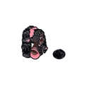Cartoon Black girl enamel brooch in pink and black finish with a rubber clutch back - Black Girl Profile Pink Bow