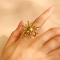 Polished gold sunburst ring for women in a bold statement fashion style - Gold Sun Shape (A-600) / Gold