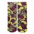 Calze gialle a metà polpaccio con teschio, rose rosse e dettagli di rovi neri - Teschio e Rosa (Giallo)(MG-03)