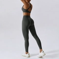 Set da yoga grigio scuro con leggings a vita alta e reggiseno sportivo per fitness - Grigio vulcano-Completo leggings
