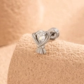 Silver heart-shaped stud earring with a teardrop zircon and secure screw back closure - Single Piece / White