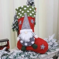 Christmas stocking with 3D gnome doll and gray star on a festive mantelpiece - Gray Hat Gnome Red Stocking (F-W152)