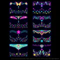 Neon Fluoreszierende Gesichts-Tattoo-Sticker Set mit Schmetterling Designs für Musikfestivals - 10.5x15cm x 8 Blatt / FA009-016 Fluoreszierende Gesichtsaufkleber Set (8 Blatt)